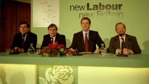 Rex Features Gordon Brown, John Prescott, Tony Blair and Robin Cook