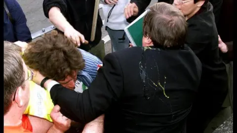 PA Media John Prescott involved in a scuffle with a protester who cracked an egg on him in Rhyl, Denbighshire, during the 2001 general election