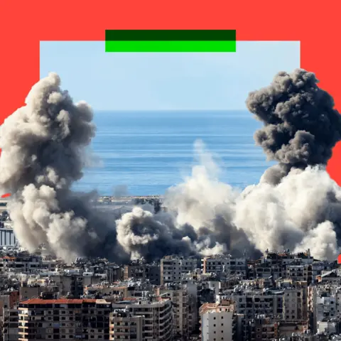 BBC Smoke rises from the site of an Israeli airstrike that targeted Beirut's southern suburbs