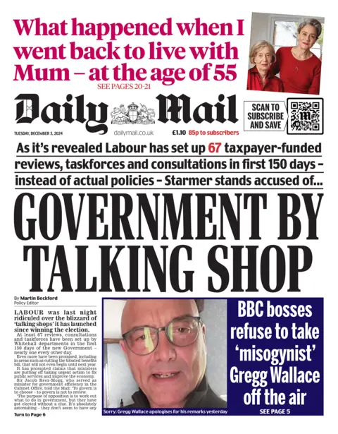 The Daily Mail front page with headlines: "Government by talking shop"