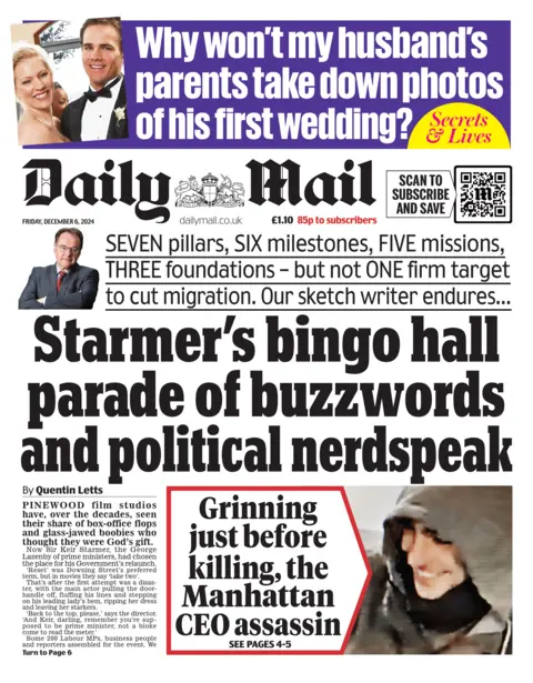 Daily Mail front page with headline: "Starmer's bingo hall parade of buzzwords and political nerdspeak"