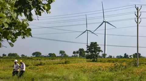 Getty Images Wind turbines at the ReGen Powertech Pvt. farm in Dewas, Madhya Pradesh, India, on Friday, Sept. 9, 2022.