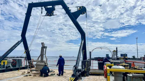 BBC/Lindle Markwell On deck on the vessel of one of the companies awarded an exploratory licence for deep-sea mining