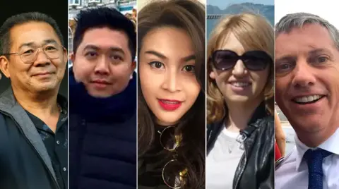Getty Images/Facebook/Instagram Vichai Srivaddhanaprabha, Kaveporn Punpare, Nusara Suknamai, Izabela Roza Lechowicz and Eric Swaffer were killed in the crash