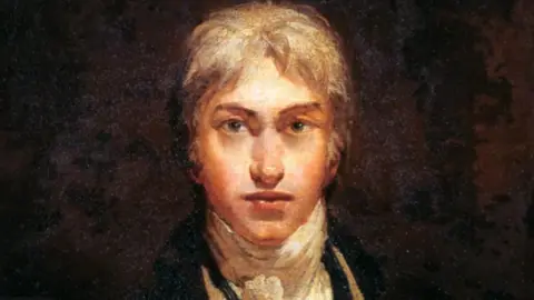 Getty Images A head and shoulders portrait of a young JMW Turner looking straight ahead and wearing a neckscarf. A self-portrait circa 1799