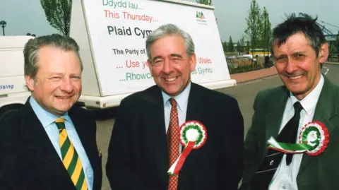 Plaid Cymru Dafydd Elis-Thomas with Plaid Cymru MPs Dafydd Wigley and Cynog Dafis