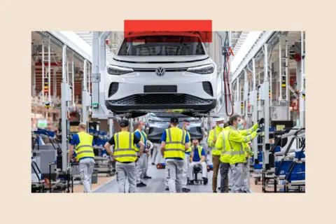 Getty Images Employees work at the assembly line for the Volkswagen (VW) ID 4 electric car of German carmaker
