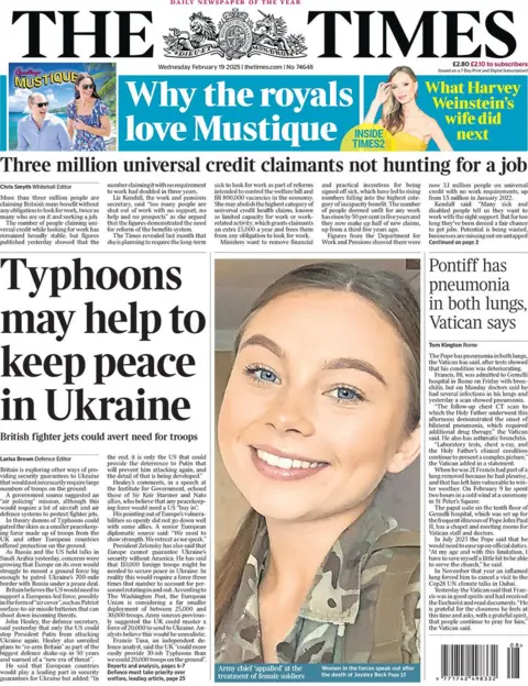 The Times front page reads: Typhoons may help to keep peace in Ukraine