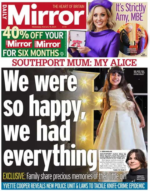 Mirror headline reads: Southport mum: My Alice. We were so happy, we had everything. 