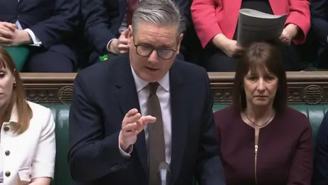 BBC Prime Minister Keir Starmer speaking at PMQs in the House of Commons
