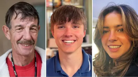 BBC Composite photo of Nottingham attacks victims Ian Coates, Barnaby Webber and Grace O'Malley-Kumar
