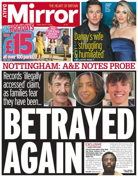 The headline on the front page of the Daily Mirror reads: "Betrayed again."