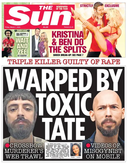 The headline on the front page of the Sun reads: "Warped by toxic Tate."