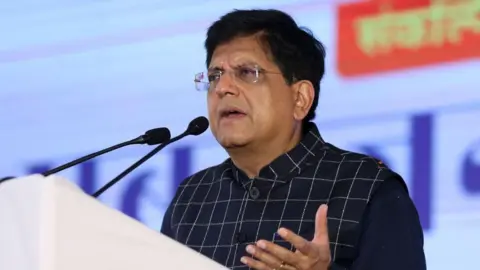 Getty Images Union Minister Piyush Goyal addresses the 'Sampark Se Samarthan' meeting, in Jaipur, Rajasthan, India, Monday, June 19, 2023.(Photo By Vishal Bhatnagar/NurPhoto via Getty Images)