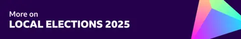 A purple banner reading "More on local elections 2025" with a multi-coloured pyramid on the right-hand-side
