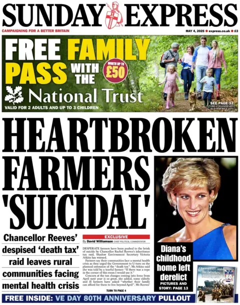 The headline in the Sunday Express reads: Heartbroken farmers 'suicidal'