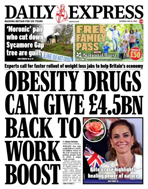 Daily Express front page on Saturday 10 May 2025