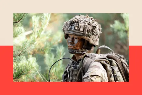 Getty Images Europe A female soldier of 1st Battalion London Guards takes part in a training exercise on Hankley Common