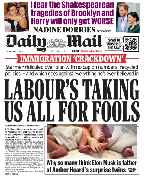 The headline of the Daily Mail reads: "Labour's taking us all for fools".
