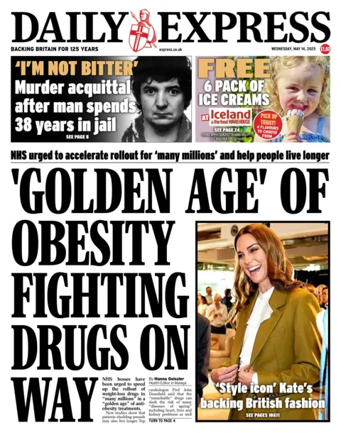 The headline on the front page of the Daily Express reads: "'Golden Age' of obesity fighting drugs on way".