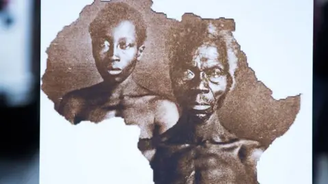 Getty Images A sample image of "Papa" Rnety and his daughter Delia, taken in 1850, during a press conference announcing a lawsuit against Harvard University