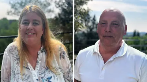 BBC A composite image of Nottingham attacks survivors Sharon Miller and Wayne Birkett