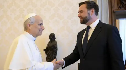 EPA Pope Leo and JD Vance shake hands