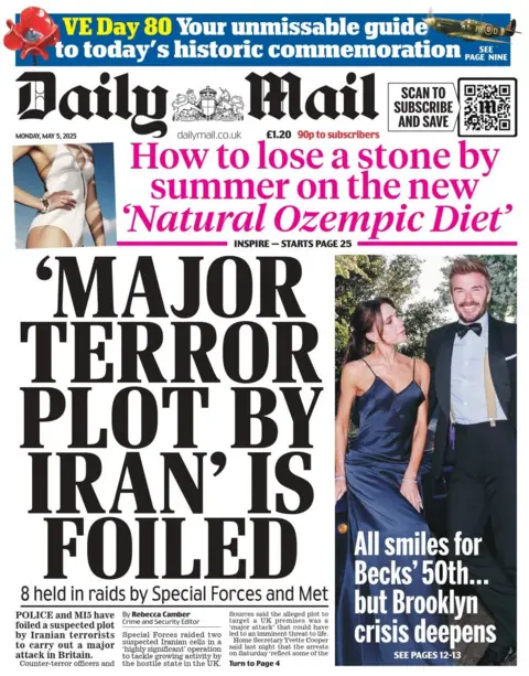 The headline in the Daily Mail reads: 'Major terror plot by Iran' is foiled