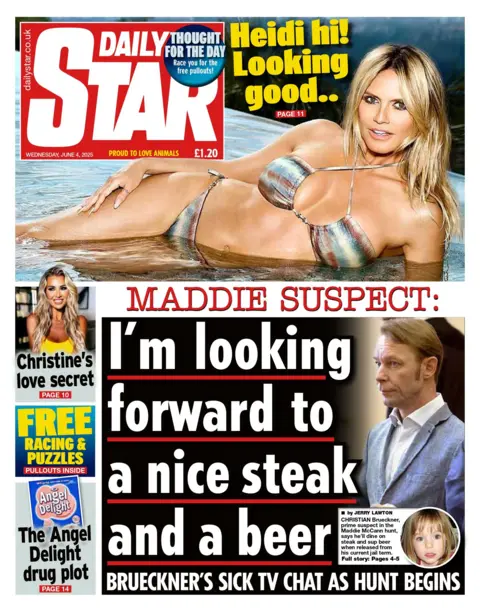 "I'm looking forward to a nice steak and a beer" reads the headline on the front page of the Daily Star.