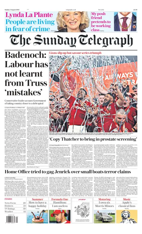 "Badenoch: Labour has not learnt from Truss 'mistakes'," reads the headline on the front page of The Sunday Telegraph.