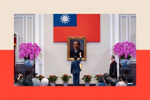Shufu Liu / Office of the President/Anadolu via Getty Images Taiwan's new president takes oath of office to begin his serve as Taiwan's eighth president 
