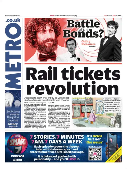 The headline on the front page of the Metro reads: "Rail tickets revolution".