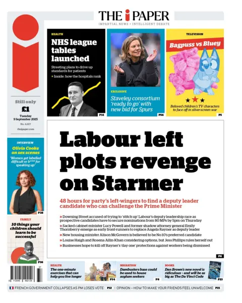 The headline on the front page of the i Paper reads: "Labour left plots revenge on Starmer". 