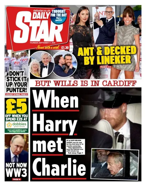 The headline on the front page of the Star reads: “When Harry met Charlie”.
