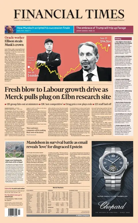 The headline on the front page of the Financial Times reads: “Fresh blow to Labour growth drive as Merck pulls plug on £1bn research site”.