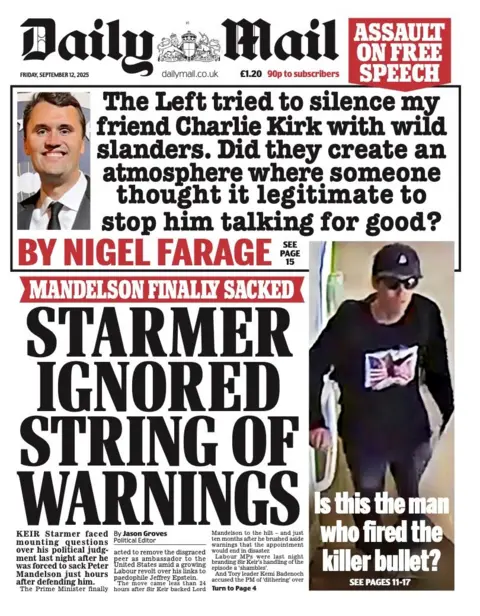 The headline on the front page of the Mail reads: “Starmer ignored string of warnings”.