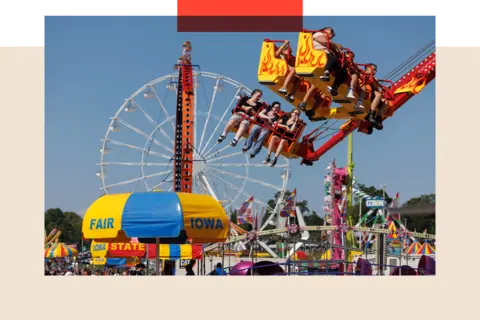 Fairground rides at the Iowa State Fair