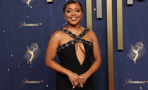 Getty Images Quinta Brunson arrives for the 77th Primetime Emmy Awards at the Peacock Theatre at LA Live in Los Angeles on September 14, 2025