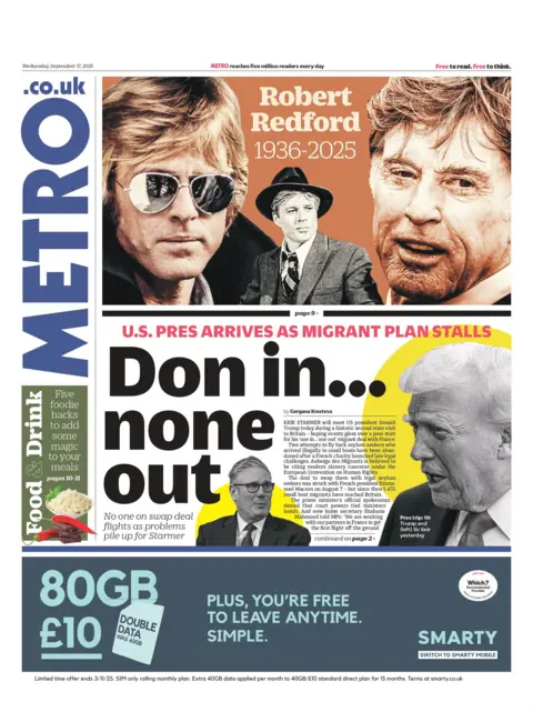 "Don in... none out" reads the headline on the front page of Metro. 