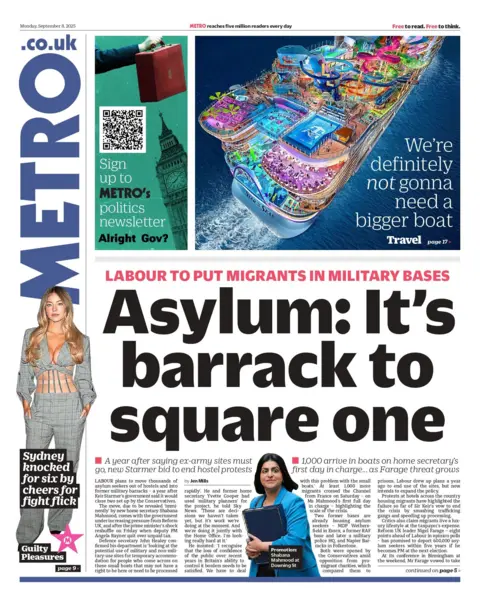 The headline on the front page of Metro reads: "Asylum: It's barrack to square one".